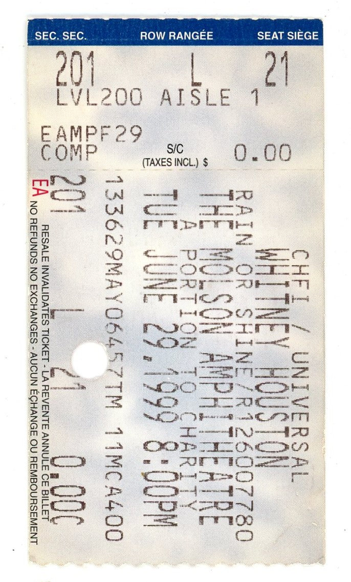 Whitney Houston Vintage Concert Ticket Stub Molson Amphitheatre (Toronto, 1999)