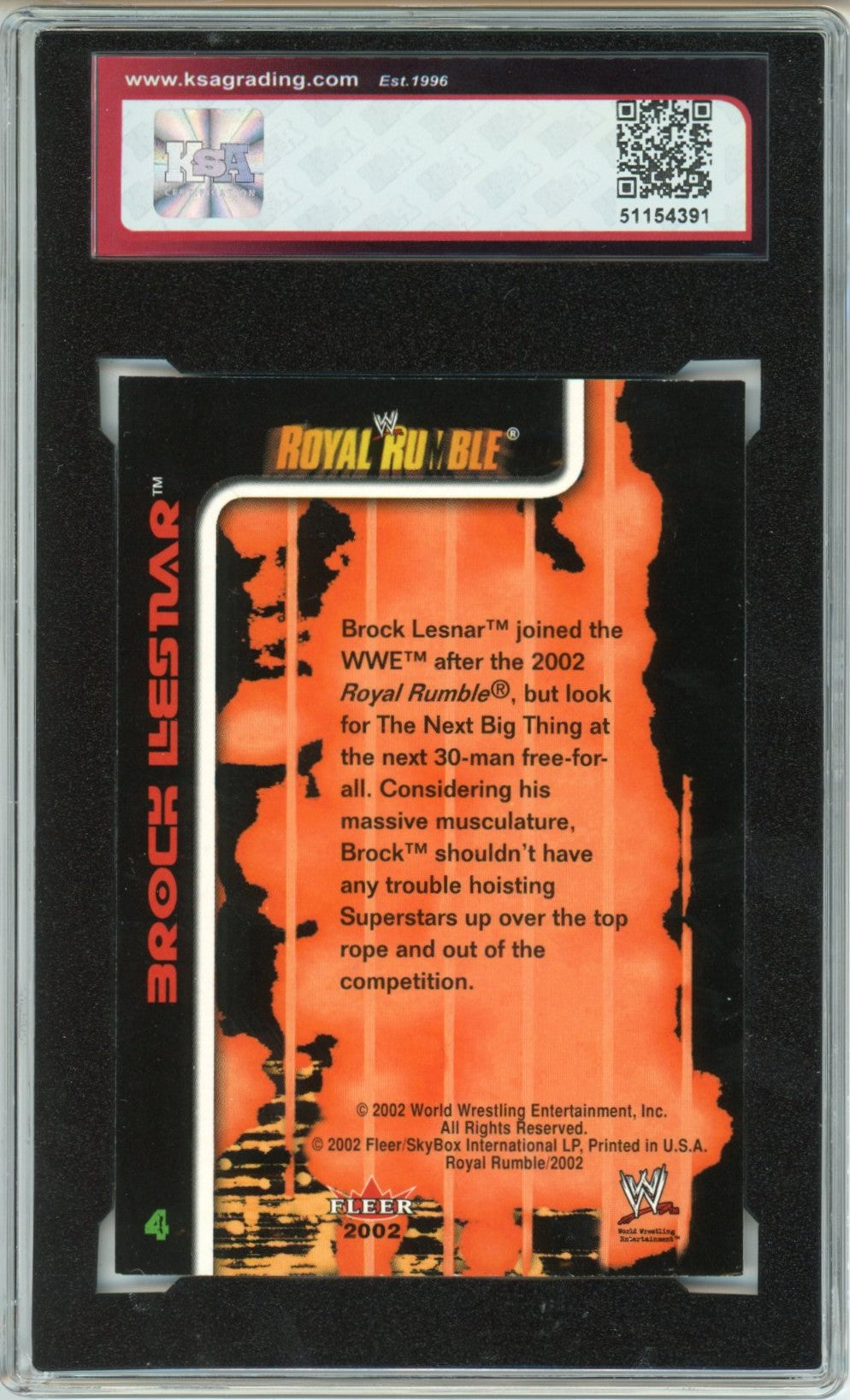 2002 Fleer WWE Royal Rumble Brock Lesnar Graded Rookie Card KSA 8