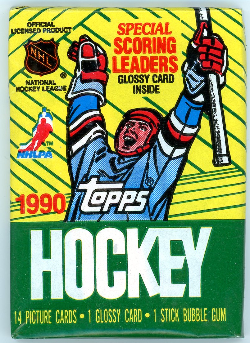 1990/91 Topps NHL Hockey Card Wax Pack (15 Cards) Incl. Special Glossy Scoring Leaders