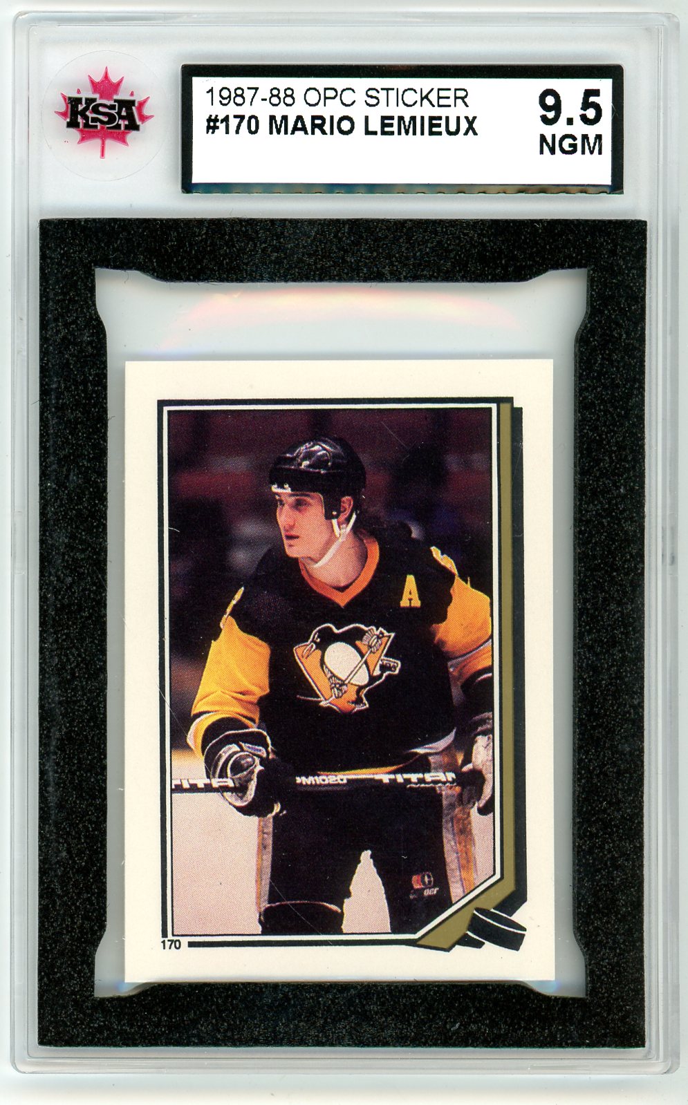 1987/88 OPC O-Pee-Chee Mario Lemieux Graded Sticker Card #170 KSA 9.5