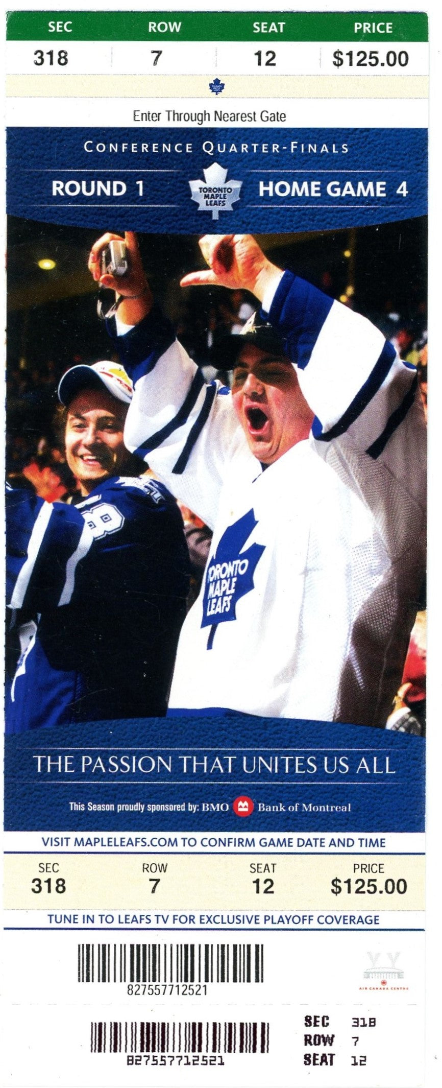 Toronto Maple Leafs Conference Quarter Finals Ticket Air Canada Centre (Toronto, Early 2000s)