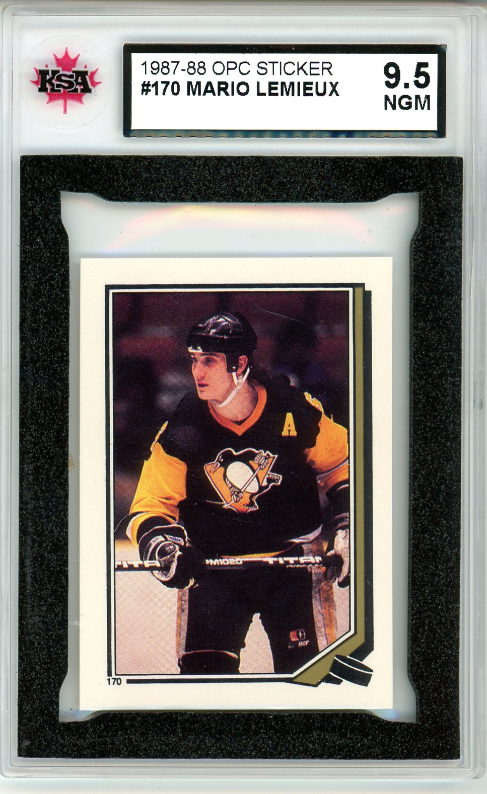 1987/88 OPC O-Pee-Chee Mario Lemieux Graded Sticker Card KSA 9.5
