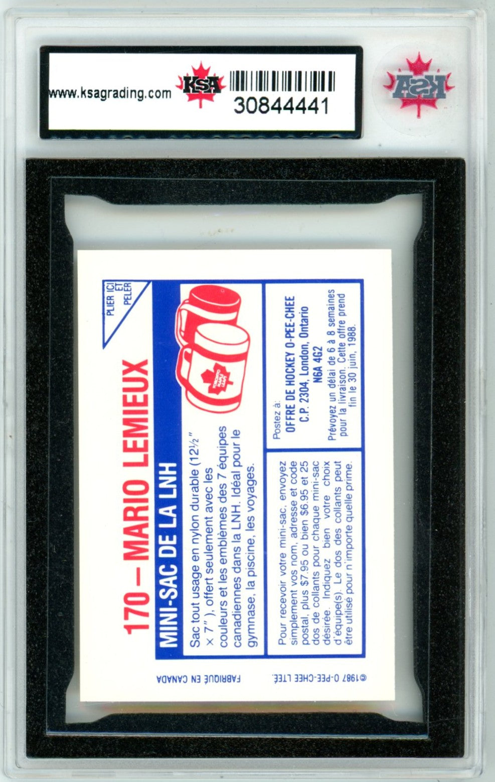 1987/88 OPC O-Pee-Chee Mario Lemieux #170 Graded Hockey Sticker Card KSA 9.5