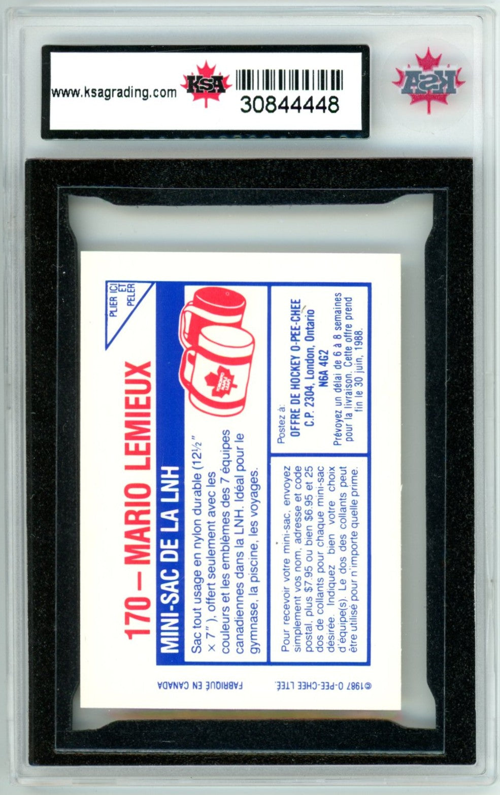 1987/88 OPC O-Pee-Chee Mario Lemieux Graded Hockey Sticker Card #170 KSA 9.5