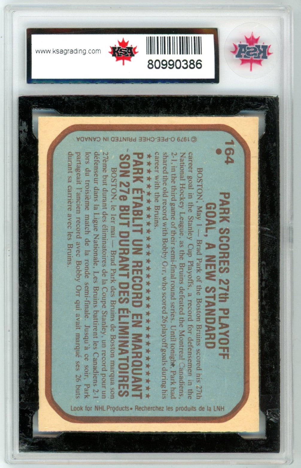 1979/80 OPC O-Pee-Chee Brad Park Record Breaker #164 Graded Hockey Card KSA 9.5