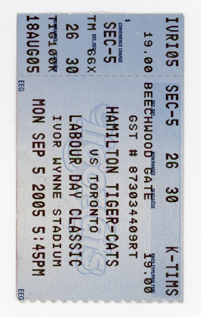 Hamilton Tiger-Cats vs. Toronto Argonauts Vintage Ticket Stub Ivor Wynne Stadium (Hamilton, 2005)