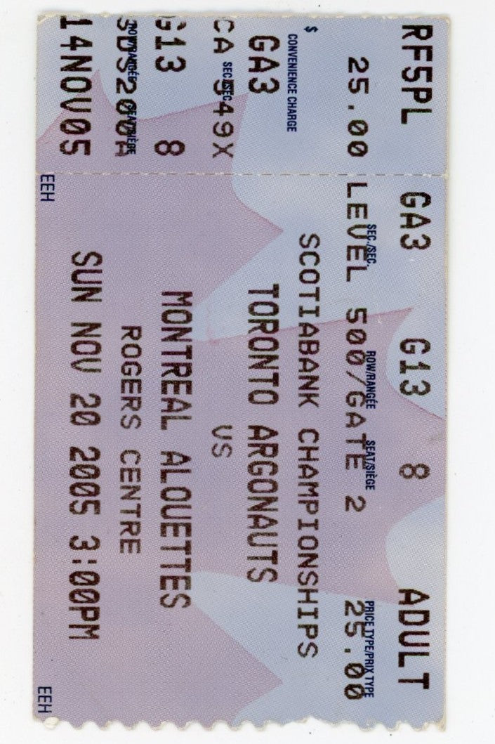 Toronto Argonauts vs. Montreal Alouettes Vintage Ticket Stub Rogers Centre (Toronto, 2005)