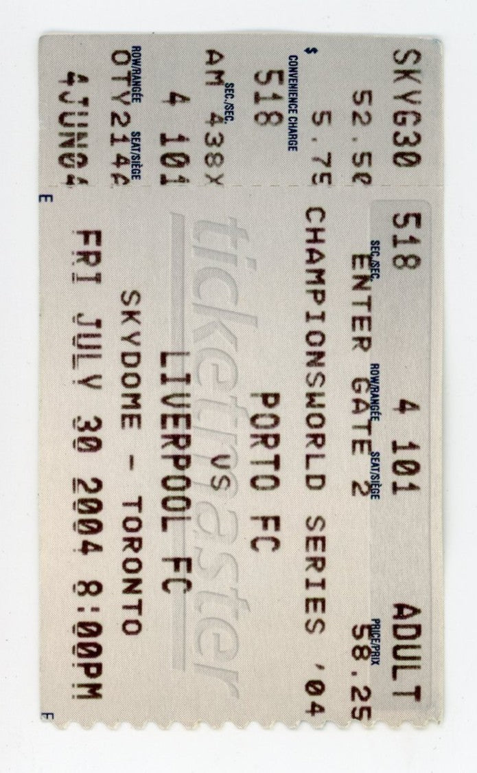 FC Porto vs. FC Liverpool Vintage Football (Soccer) Ticket Stub Skydome (Toronto, 2004)