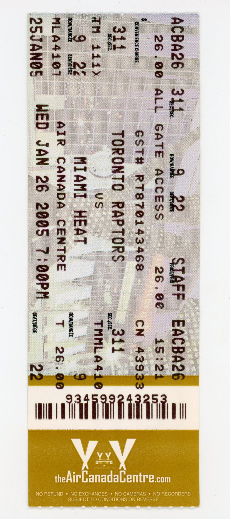 Toronto Raptors vs. Miami Heat Ticket Stub Air Canada Centre (Toronto, 2005)