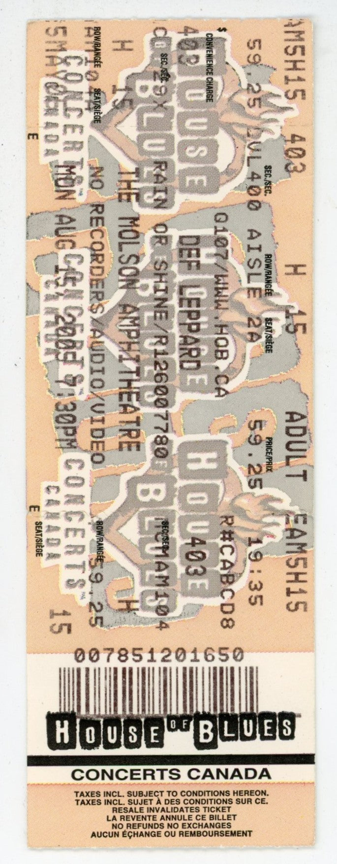 Def Leppard Vintage Concert Ticket Stub Molson Amphitheatre (Toronto, 2005)
