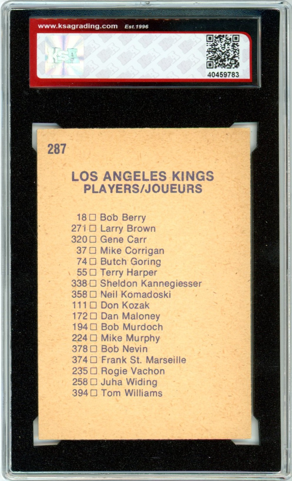 1974/75 OPC O-Pee-Chee Los Angeles Kings Team Checklist #287 Graded Hockey Card KSA 7