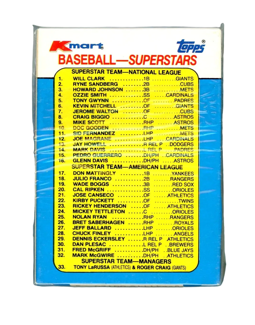 1990 Topps Kmart MLB Baseball Superstars Collector's Edition Complete Set (33 Cards) Sealed