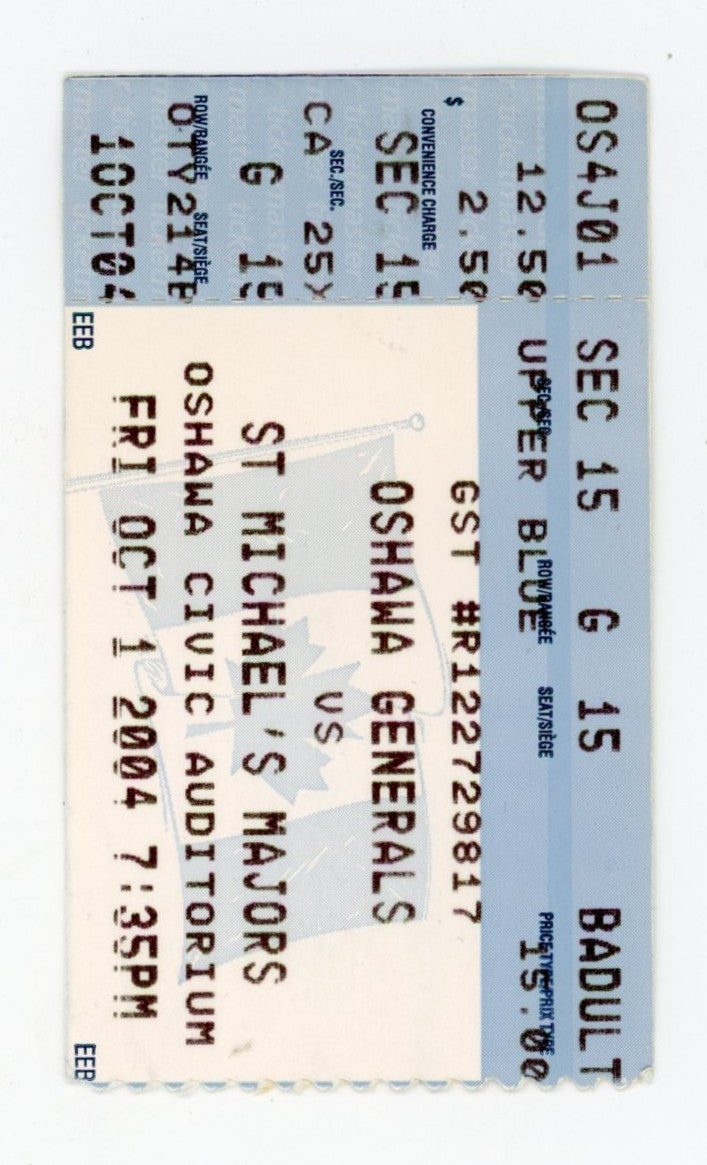 Oshawa Generals vs. St. Michael's Majors Hockey Ticket Stub Oshawa Civic Auditorium (Oshawa, 2004)