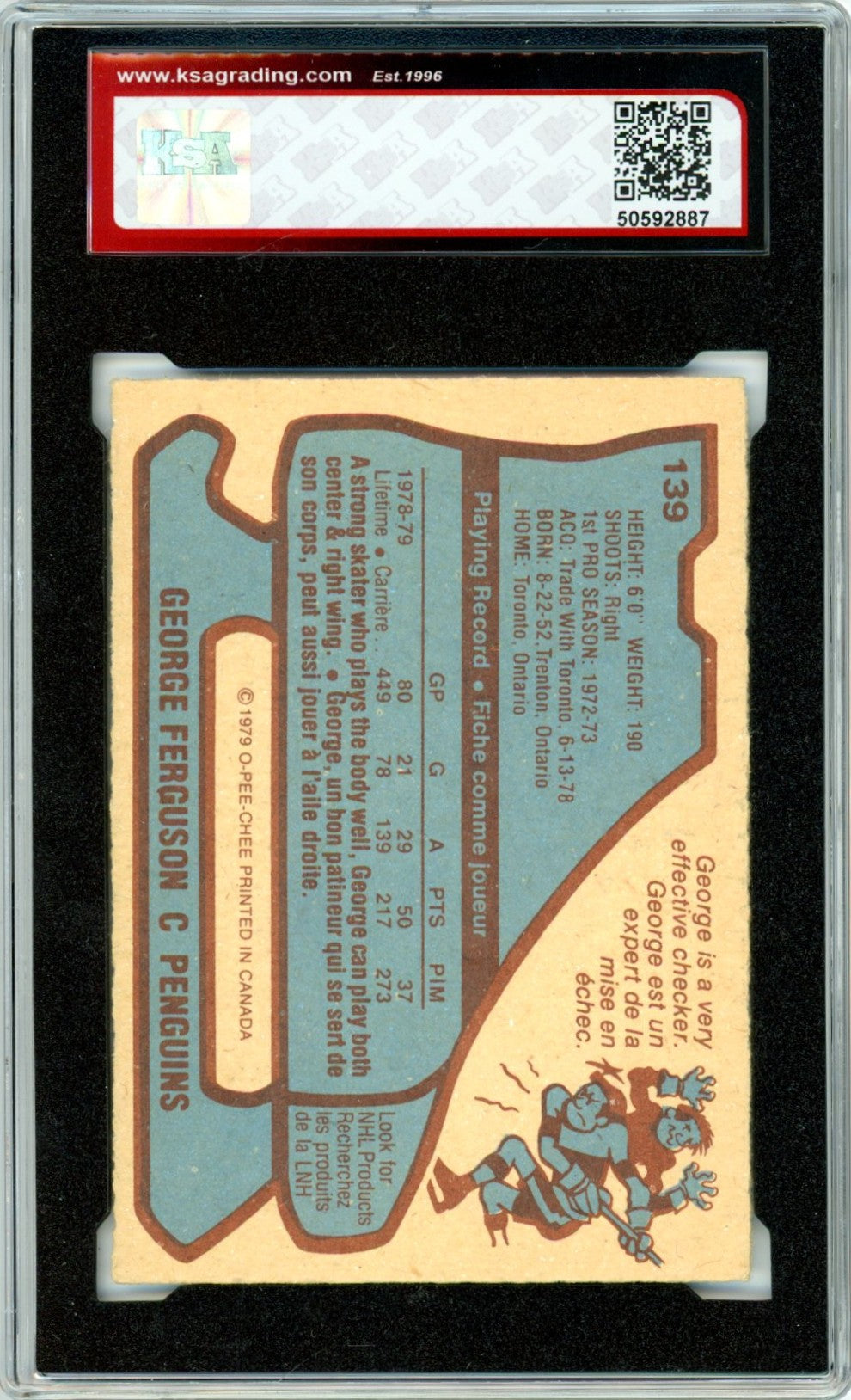 1979/80 OPC O-Pee-Chee George Ferguson #139 Graded Hockey Card KSA 6.5