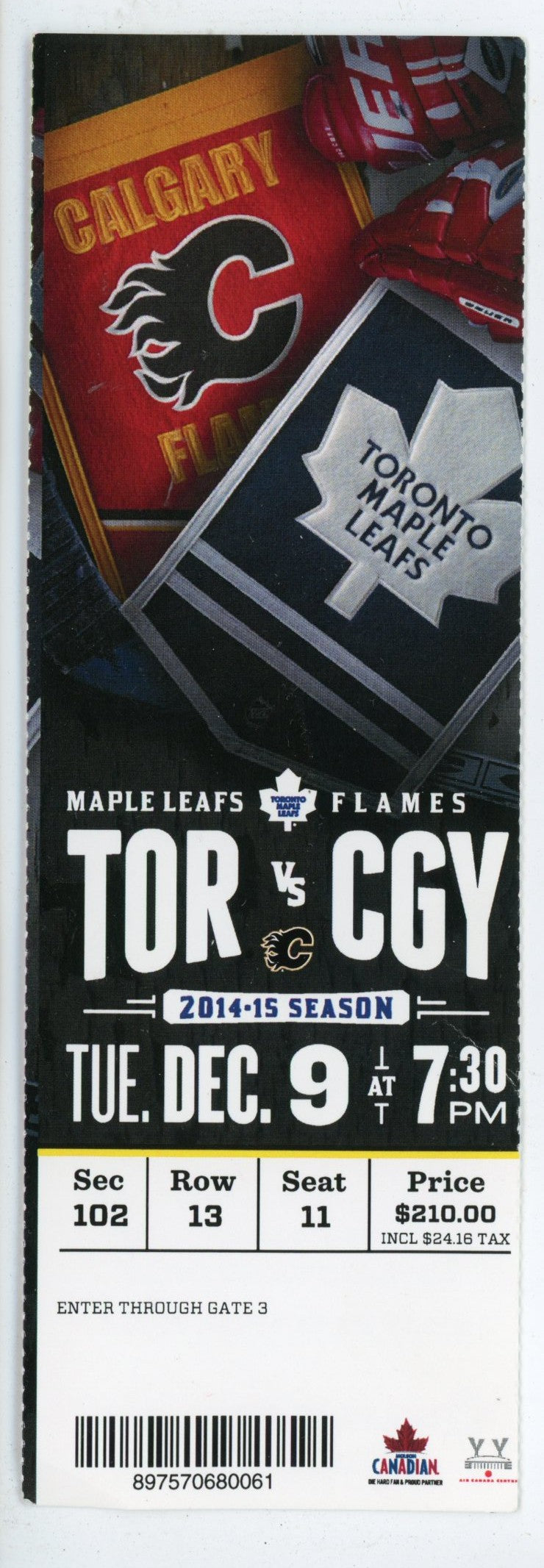 Toronto Maple Leafs vs. Calgary Flames Ticket Stub Air Canada Centre (Toronto, 2014)