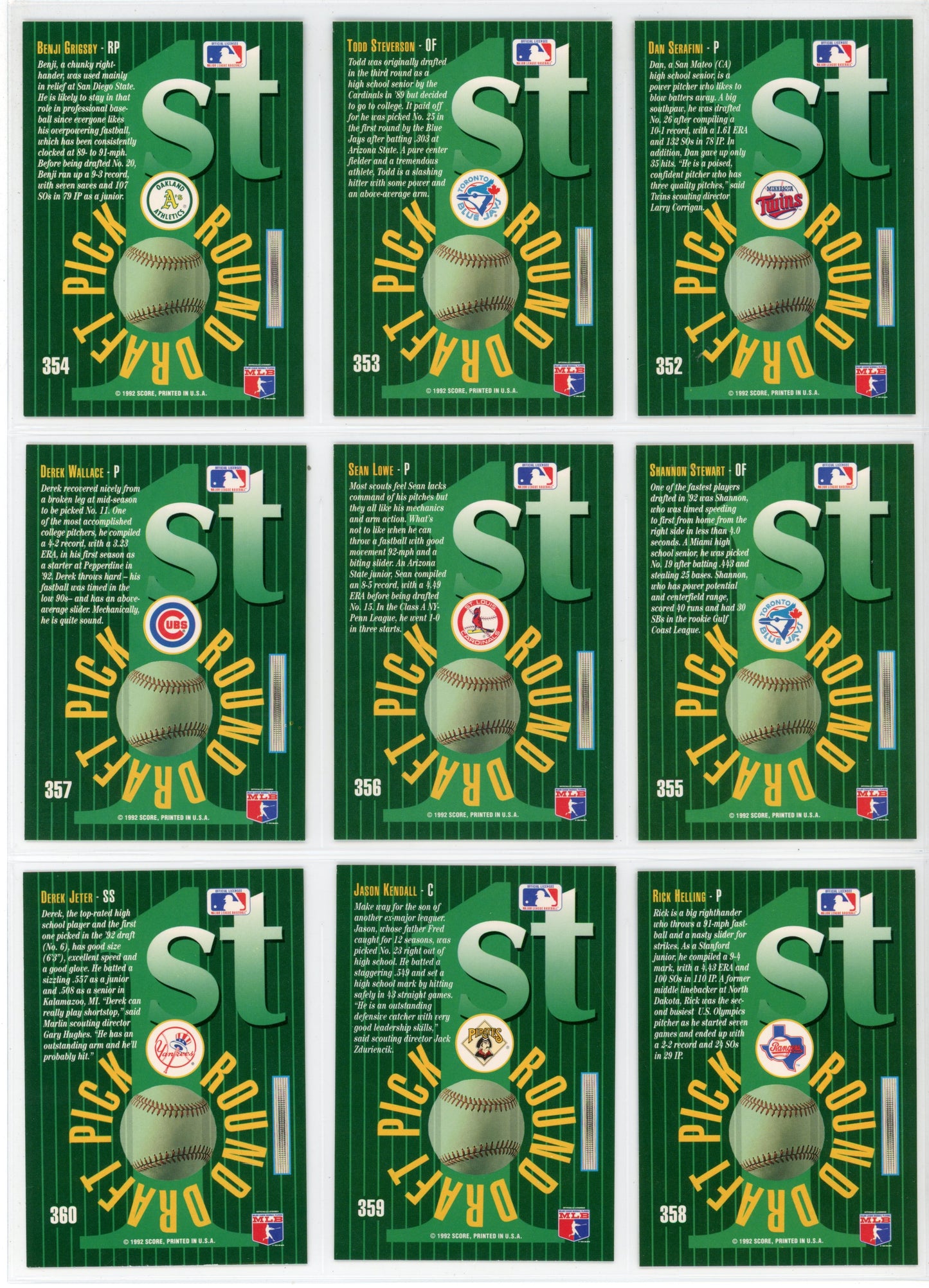 1993 Score Select MLB Baseball Complete Set (405 Cards) Derek Jeter Rookie