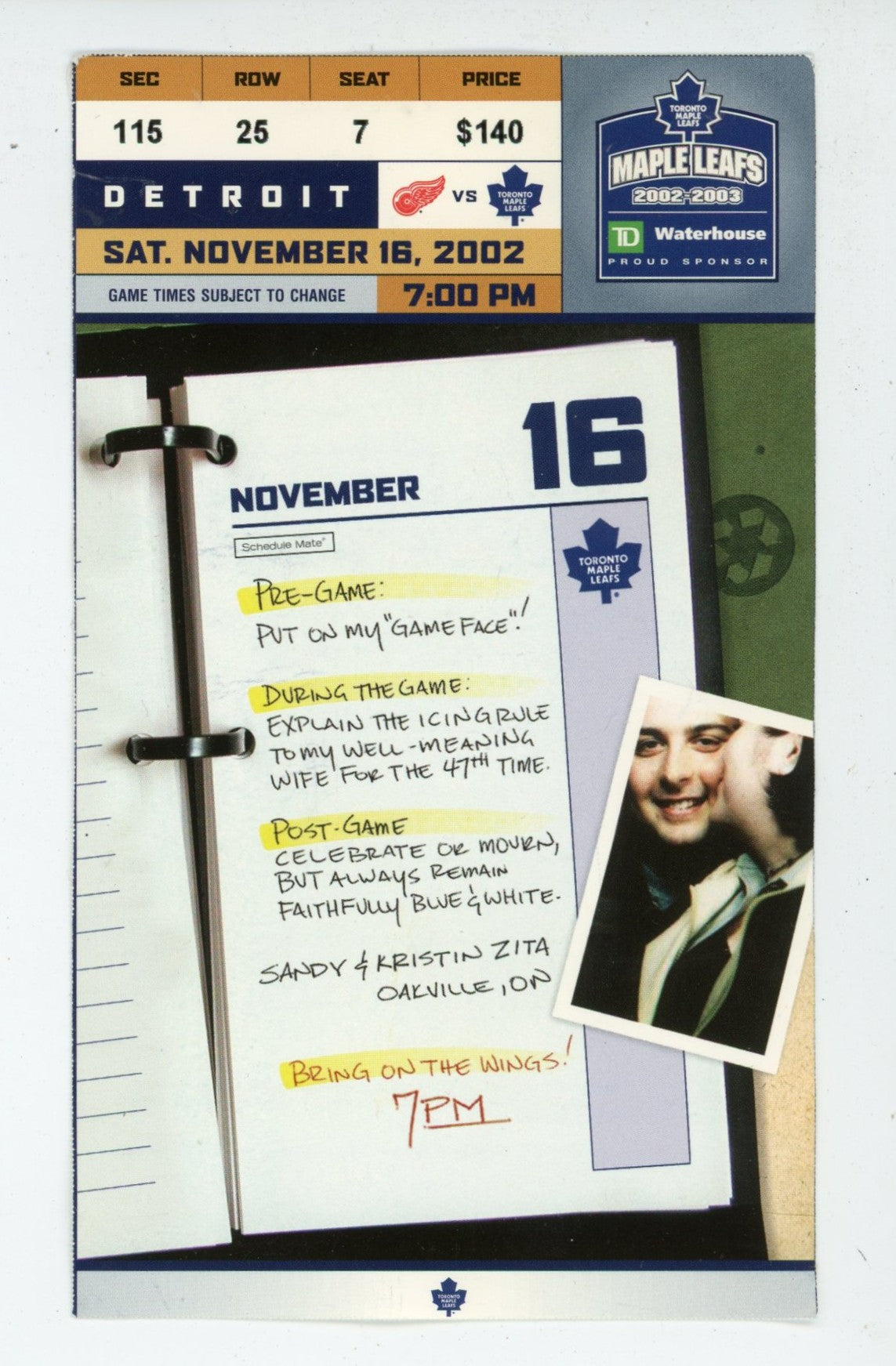 Detroit Red Wings vs. Toronto Maple Leafs Vintage Ticket Stub Air Canada Centre (Toronto, 2002)