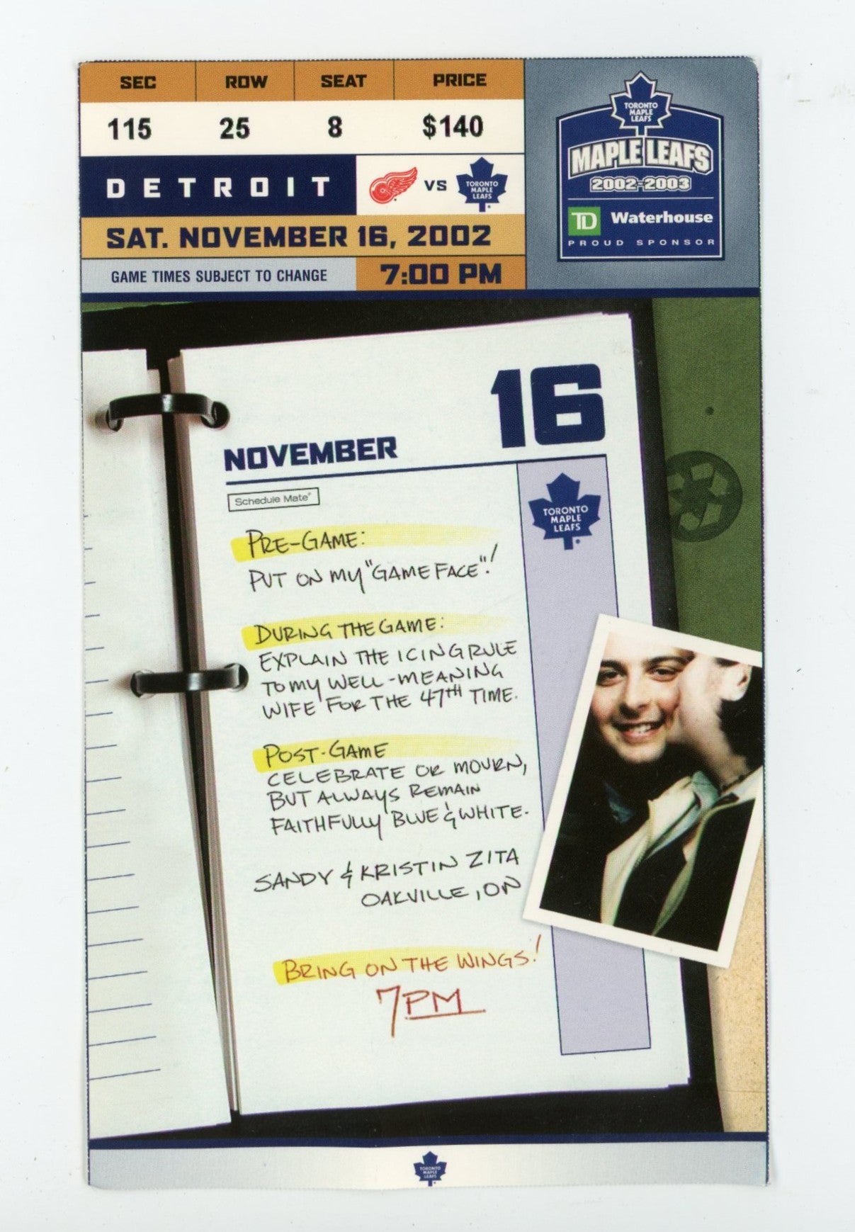 Detroit Red Wings vs. Toronto Maple Leafs Ticket Stub Air Canada Centre (Toronto, 2002)