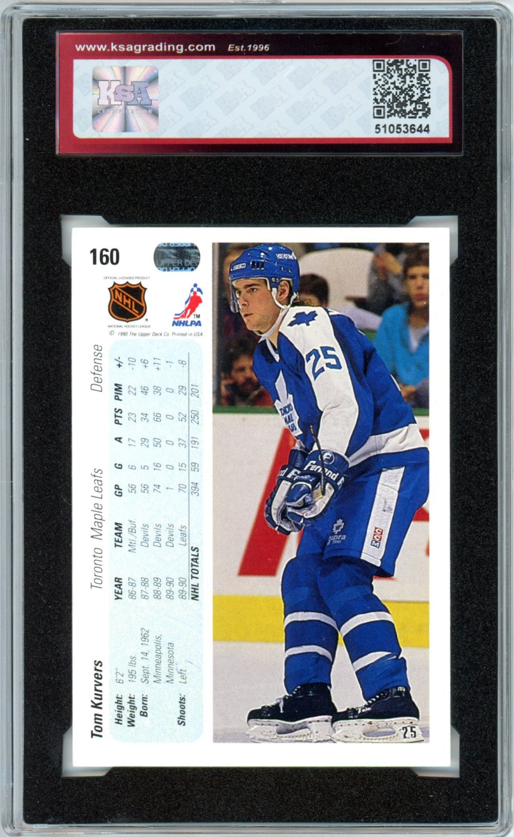 1990/91 Upper Deck Tom Kurvers #160 Graded Autograph Card KSA Authentic AUTO 8