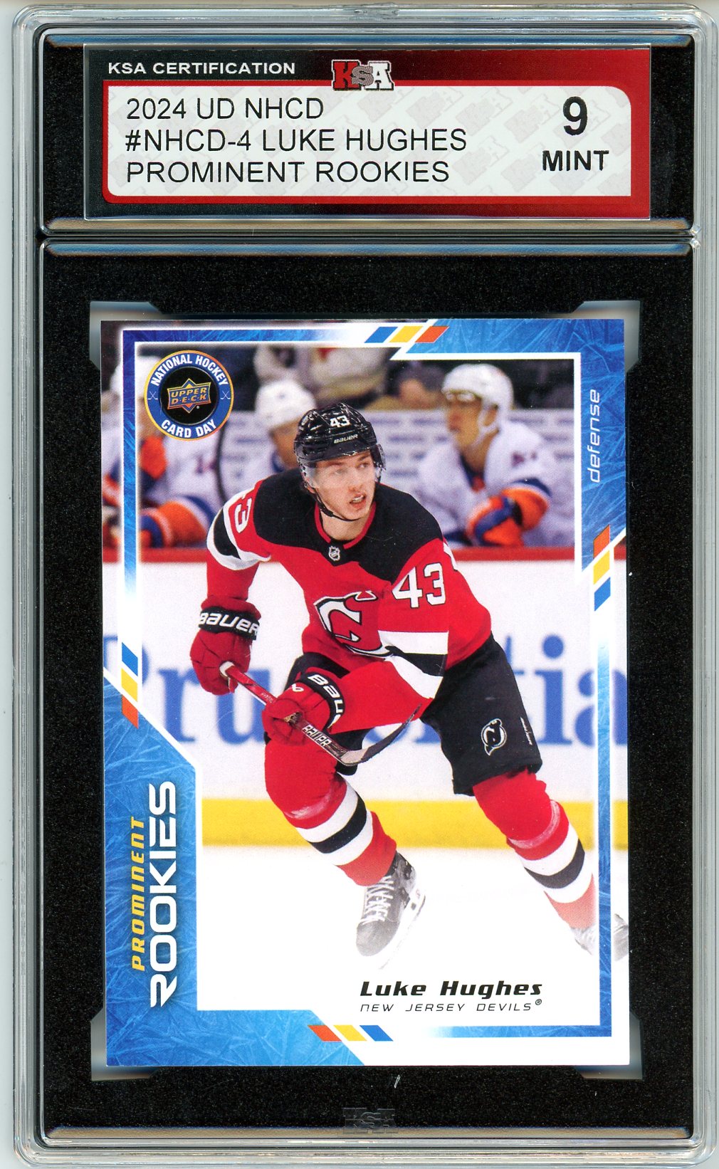 2024 Upper Deck NHCD Luke Hughes Prominent Rookies Graded Rookie Card KSA 9