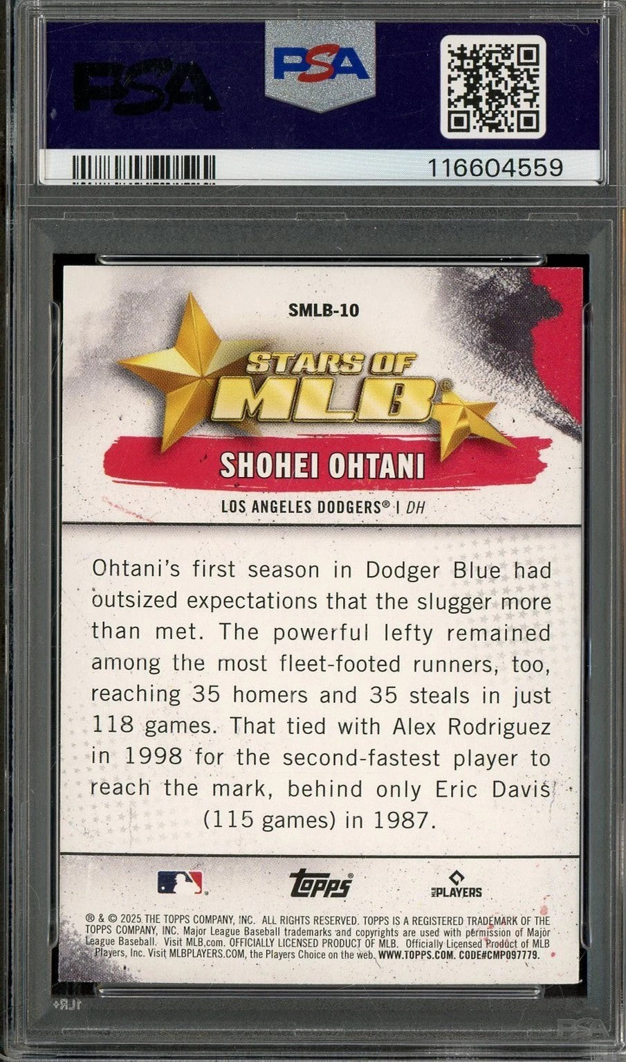 2025 Topps Stars of MLB Shohei Ohtani Rare Insert Card #SMLB10 PSA 10