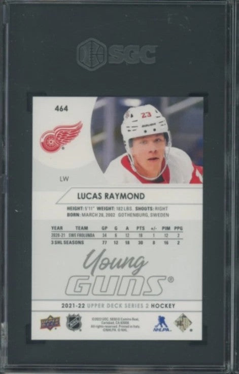2021/22 Upper Deck Lucas Raymond Young Guns Rookie Card #464 SGC 10