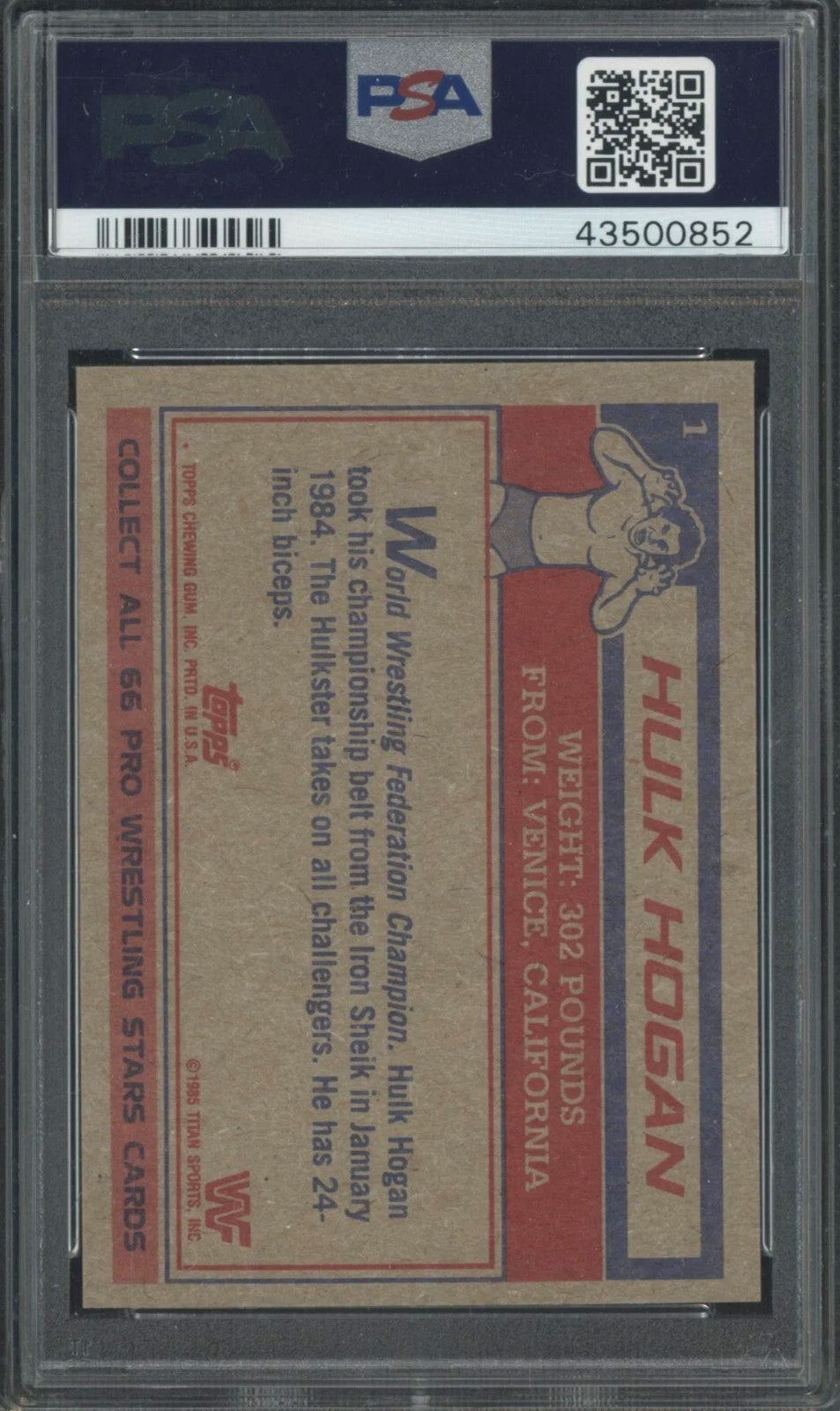 1985 Topps WWF Hulk Hogan Graded Rookie Card #1 PSA 8
