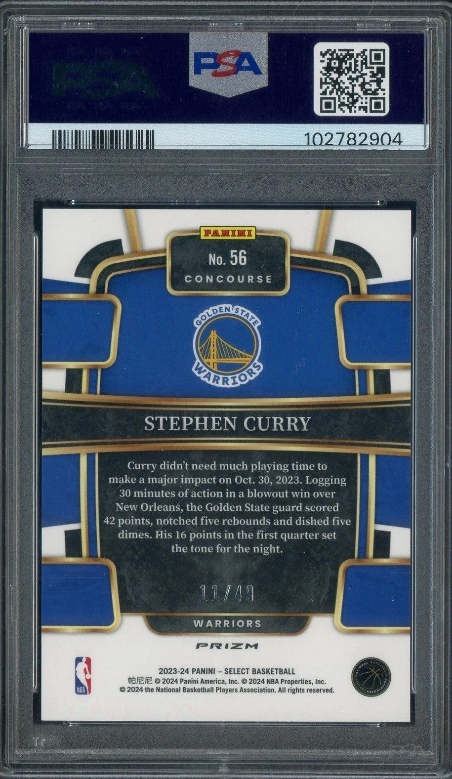 2023 Select Bronze Checker Steph Curry Graded Card #56 PSA 10 /49 POP 10