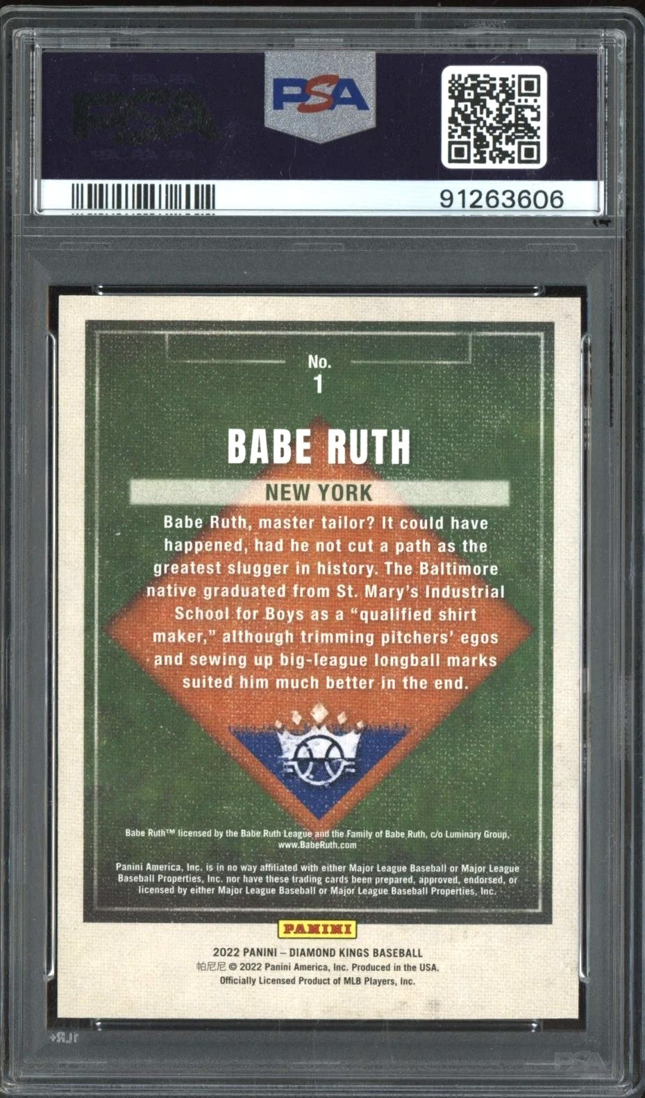 2022 Panini Diamond Kings Babe Ruth Red Frame Graded Card #1 PSA 10