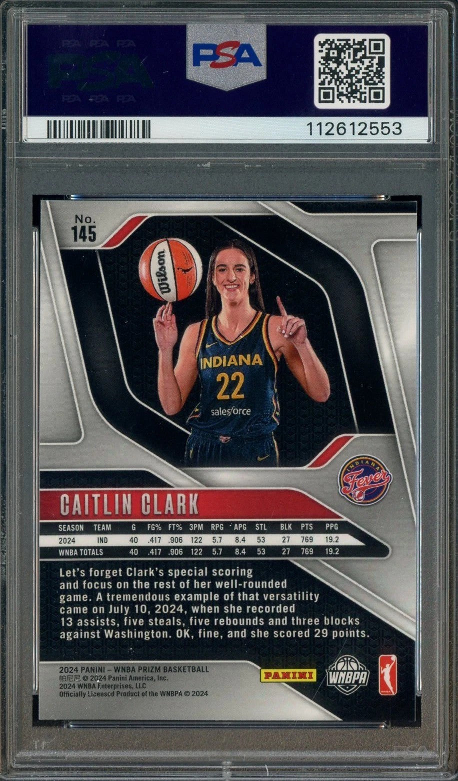 2024 Panini Prizm Caitlin Clark Fever #145 Graded Rookie Card PSA 7