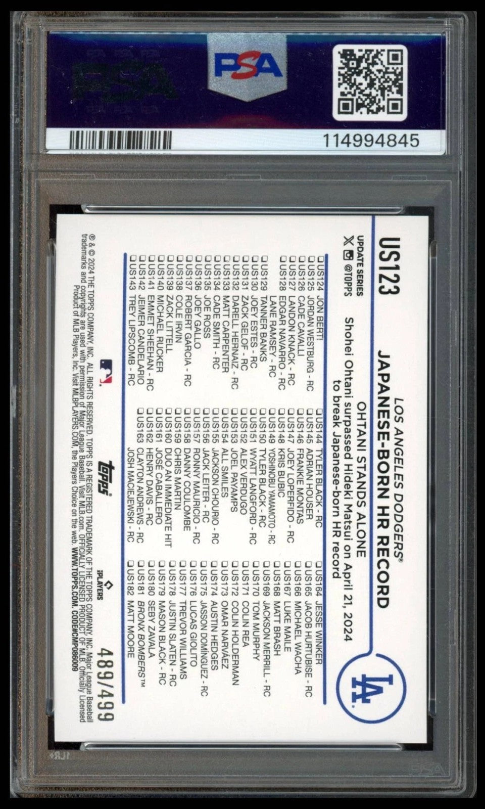 2024 Topps Update Shohei Ohtani Green Crackle Foilboard /499 PSA 10 POP 22