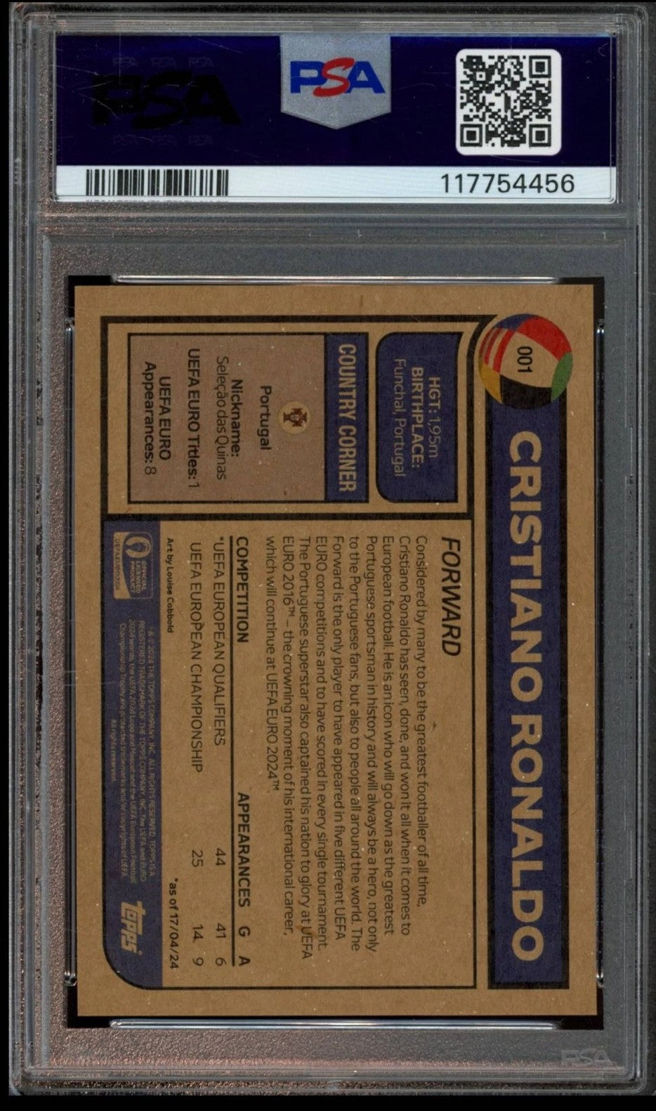 2024 Topps Living Cristiano Ronaldo Road to UEFA Euro '24 #001 Graded Card PSA 10