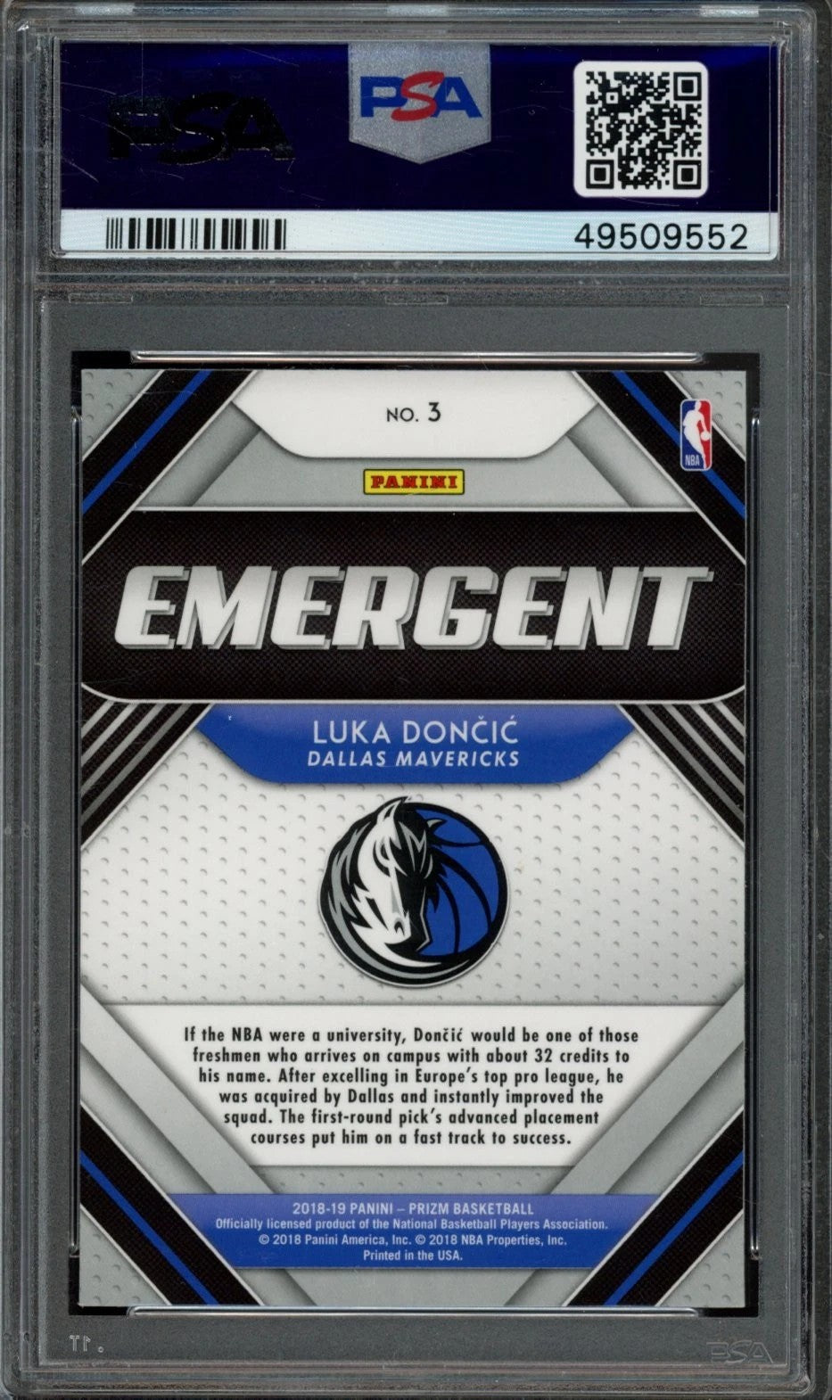 2018 Panini Prizm #3 Luka Doncic Emergent Graded Rookie Card PSA 10