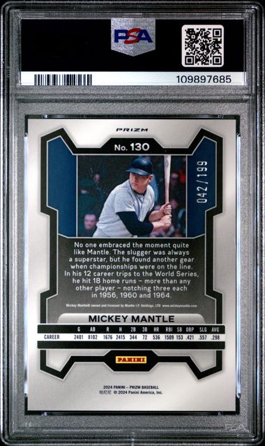 2024 Panini Prizm Mickey Mantle Premium Box Set Card #130 /199 PSA 10