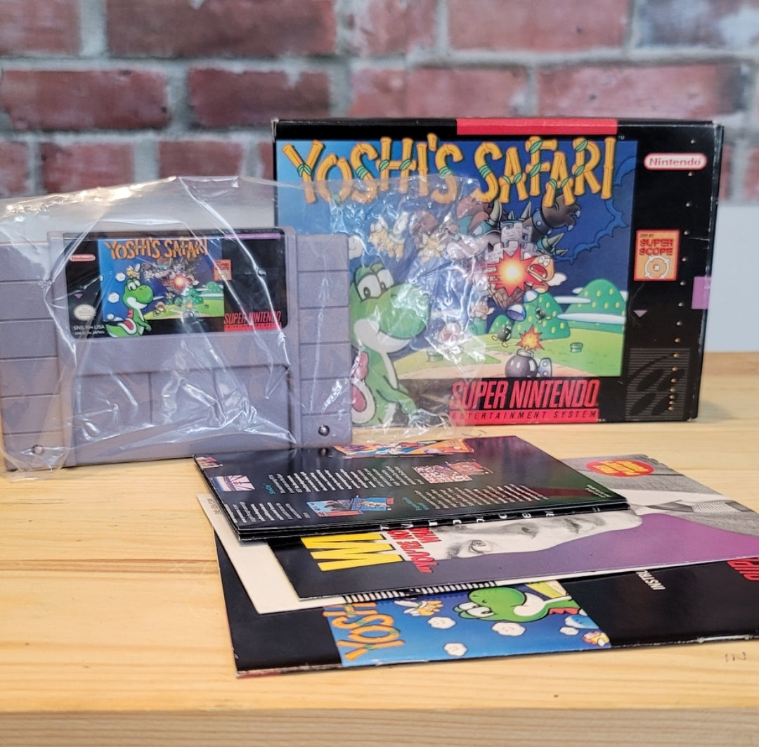 Original Yoshi's Safari SNES Super Nintendo Video Game Plus Box, Manuals