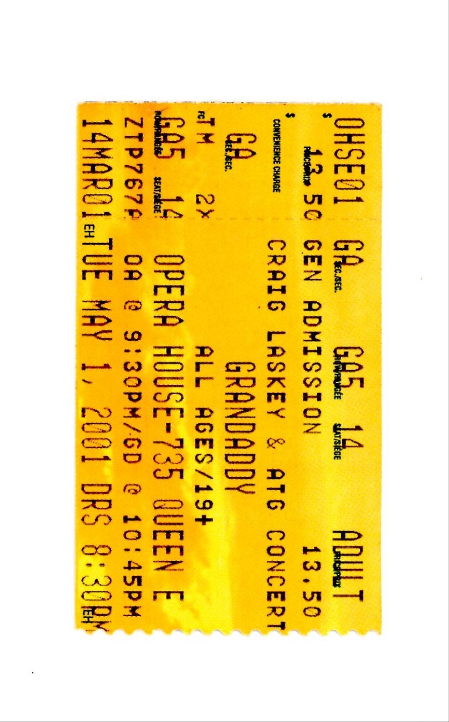Original Grandaddy Vintage Concert Ticket Stub Opera House (Toronto, 2001)