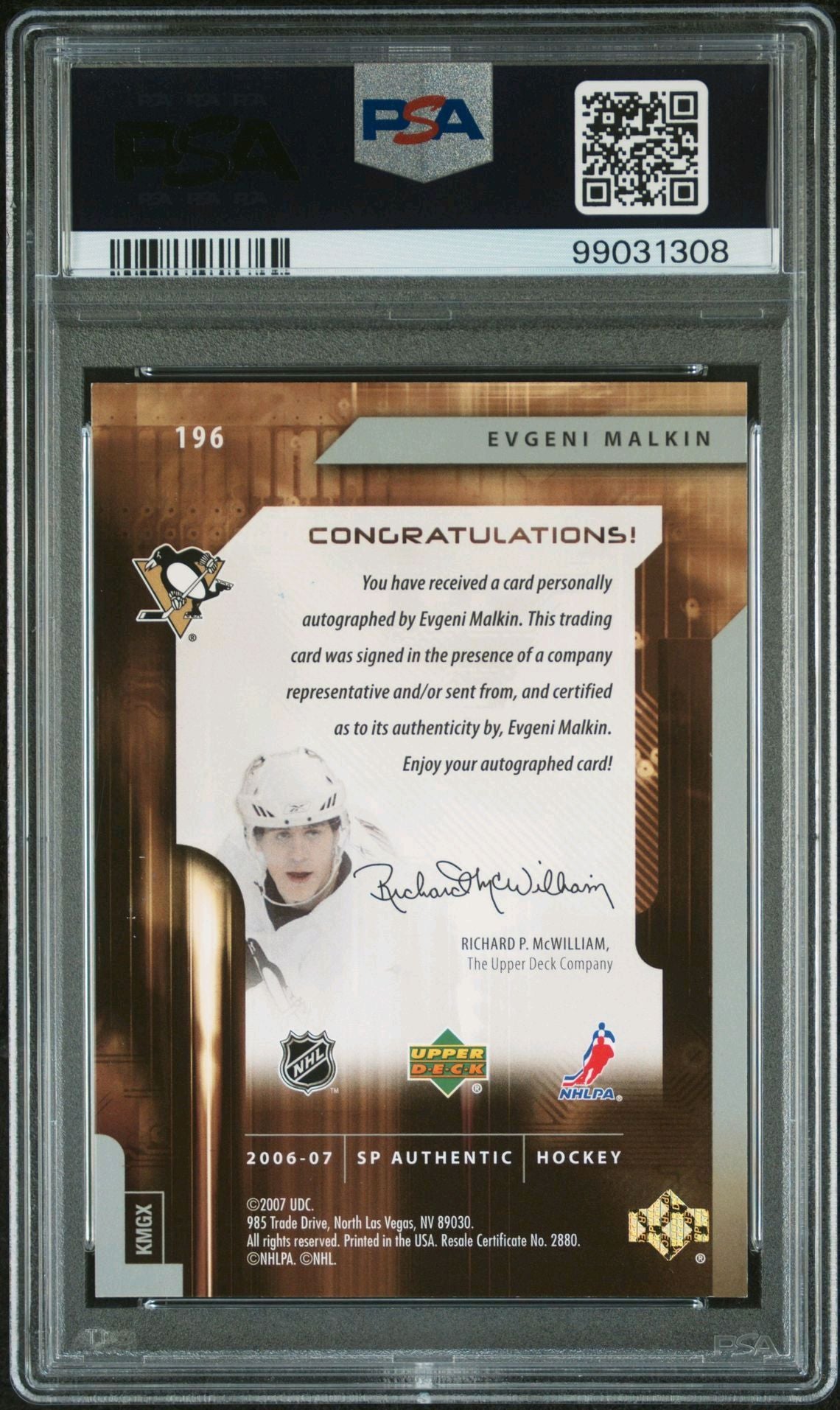 2006 SP Authentic Evgeni Malkin #196 Future Watch Autograph Card PSA 9 PSA 10 Auto