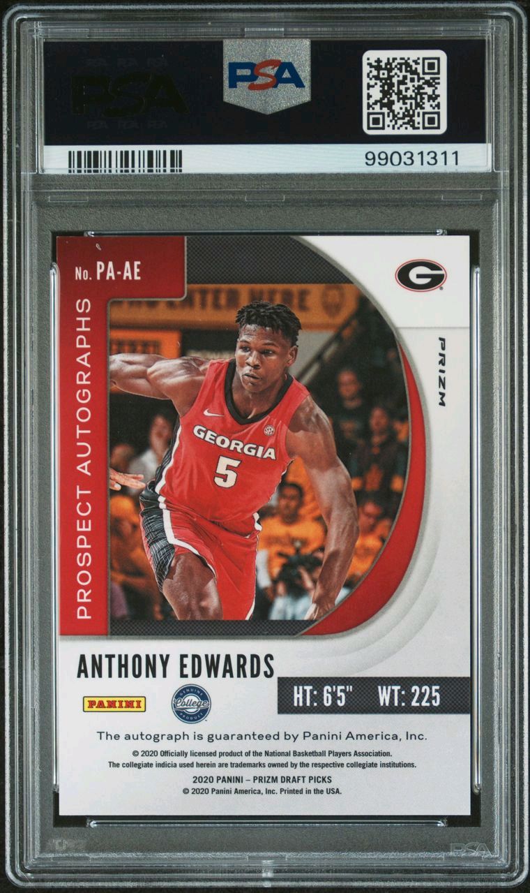 2020 Panini Prizm DP Anthony Edwards #PAAE Green Prizm Rookie Autograph Card PSA 7 PSA 8 Auto