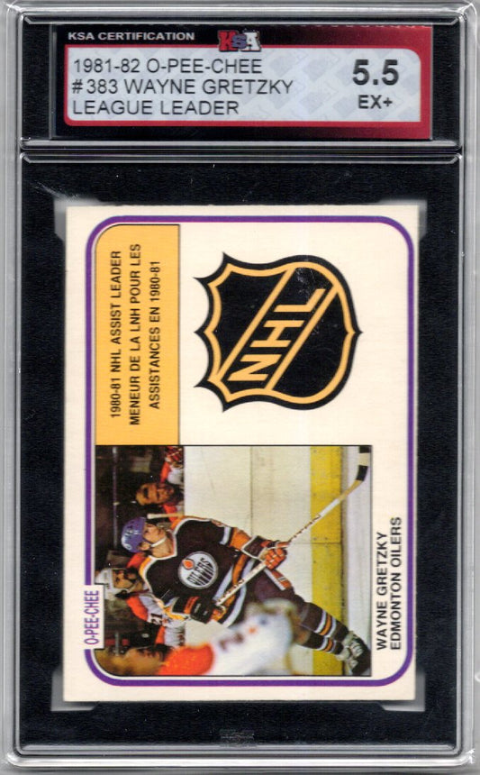 1981/82 OPC O-Pee-Chee Wayne Gretzky League Leader Graded Card #383 KSA 5.5