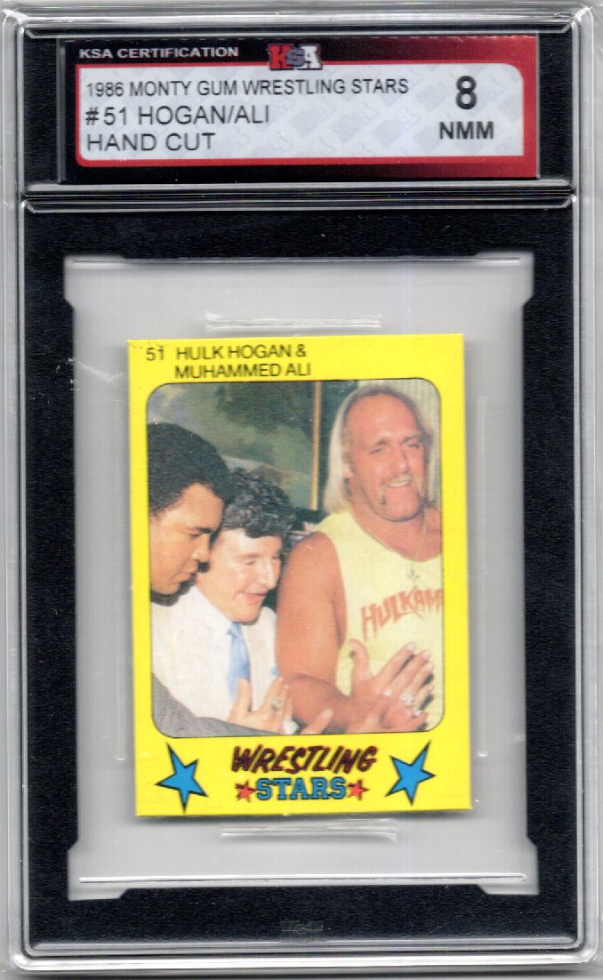 1986 Monty Gum Wrestling Stars Hulk Hogan Muhammed Ali Wrestling Card #51 KSA 8.0