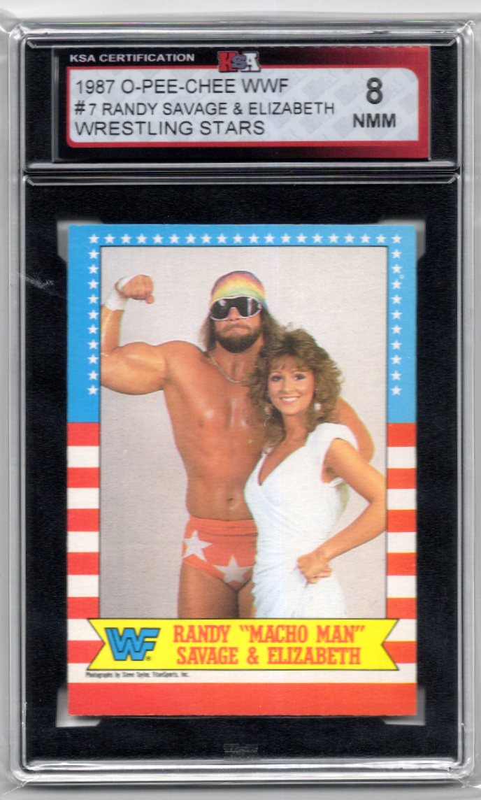 1987 O-Pee-Chee WWF Randy "Macho Man" Savage & Elizabeth Graded Wrestling Card #7 KSA 8.0