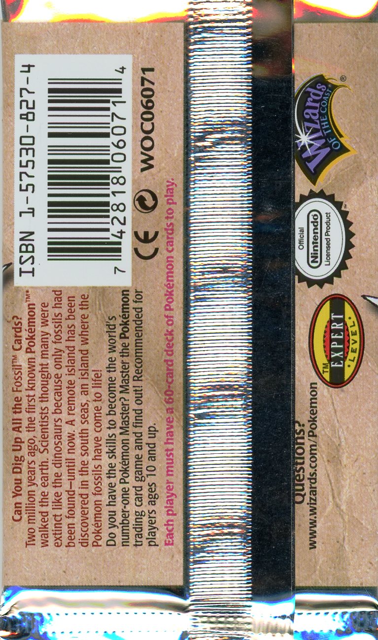 1999 Vintage Pokemon Fossil Booster Pack Sealed Wizards of the Coast (Weighed Heavy)