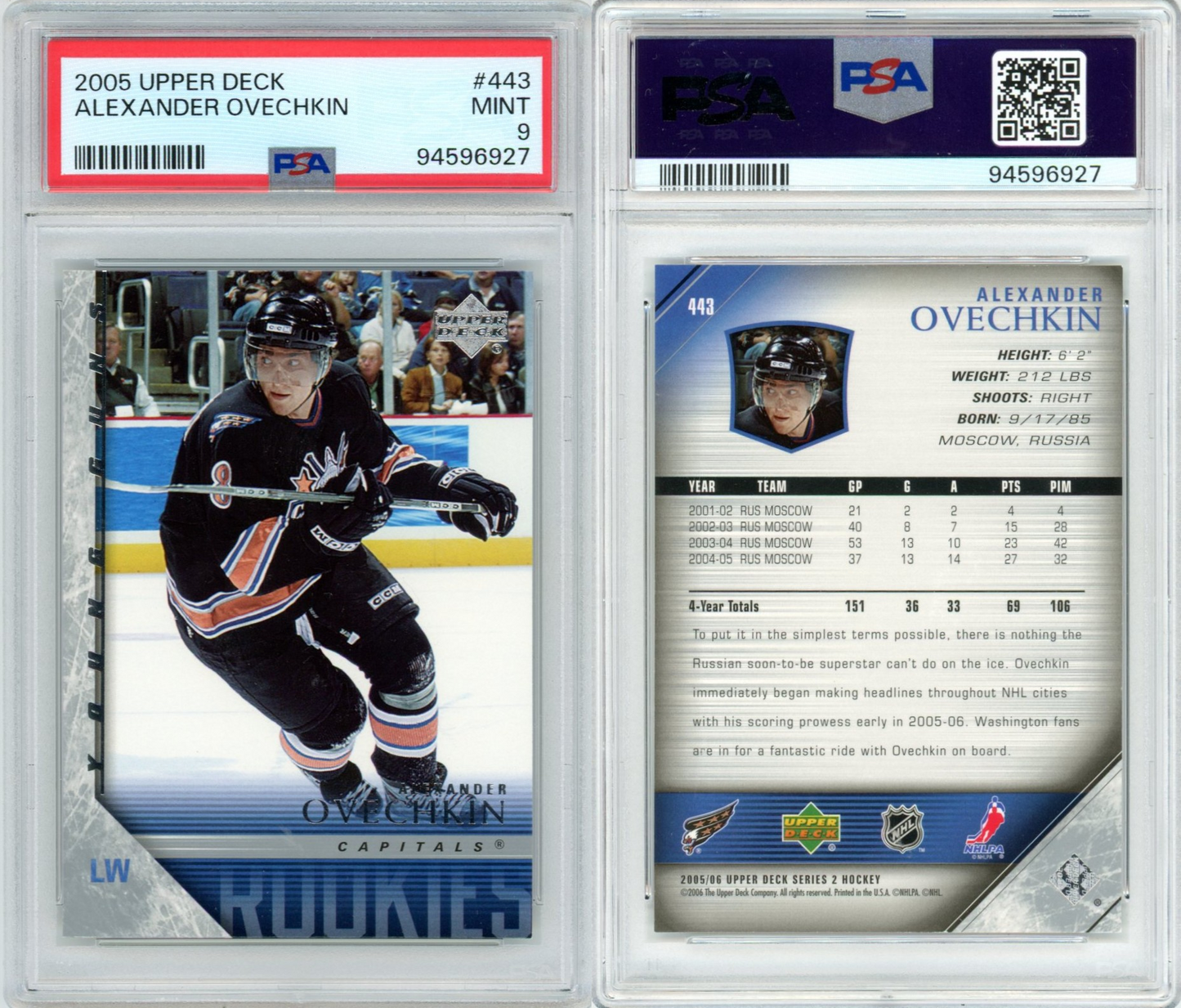 2005/06 Upper Deck Series One & Two Master Set (601 Cards) All Young Guns & Inserts Crosby, Ovechkin PSA 9
