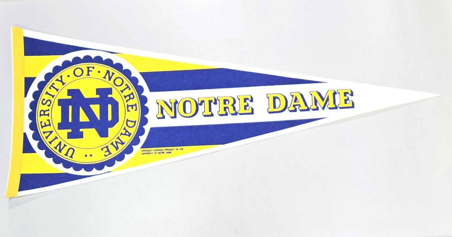 1980s University of Notre Dame Fighting Irish NCAA Vintage Pennant Banner 12" x 30"