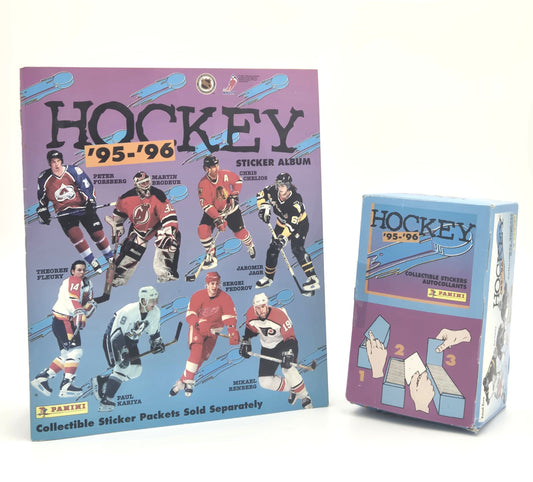 1995/96 Panini NHL Hockey Collectible Sticker Box (100 Packs) & Album Book