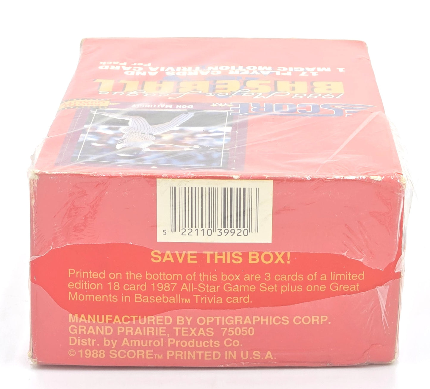 1988 Score MLB Baseball Card Wax Box (36 Packs) Sealed