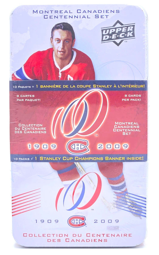 2009 Upper Deck NHL Hockey Card Montreal Canadiens Centennial Set Tin (10 Packs + Banner) Sealed