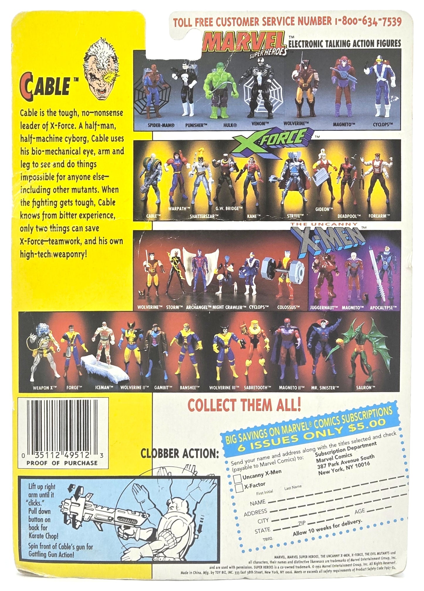 1992 Toy Biz Marvel Uncanny X-Men X-Force Cable Vintage 5in Figure Sealed