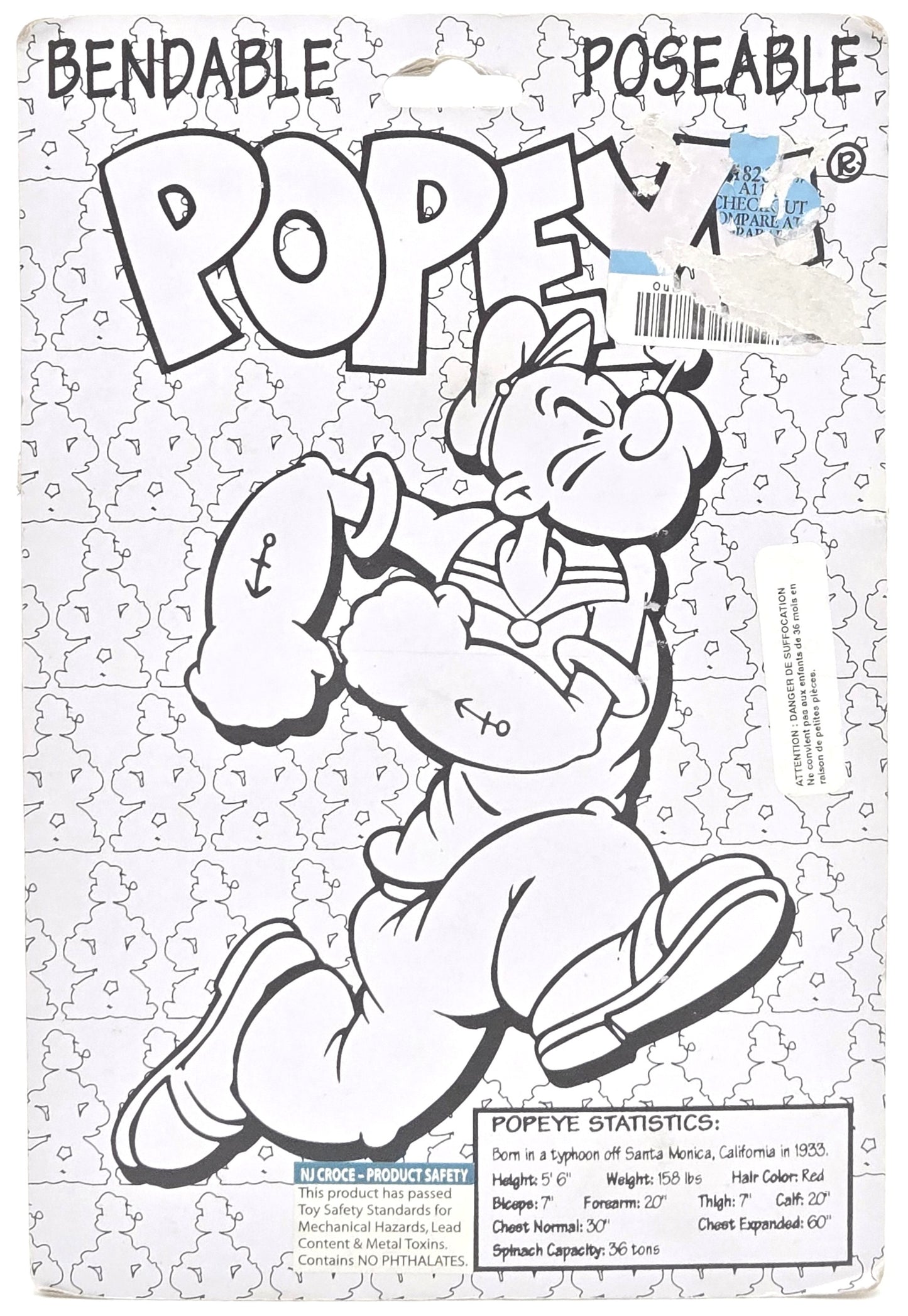 1993 NJ Croche Popeye Vintage Bendable Figure Sealed