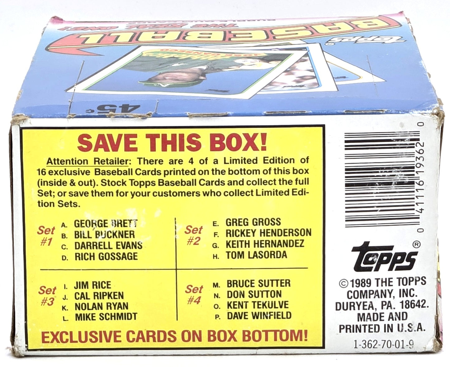 1989 Topps MLB Baseball Wax Box (36 Packs) Opened